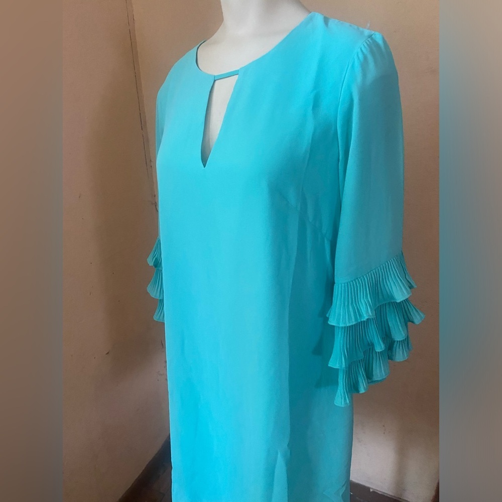 Vince Camuto Blue Sheath Dress with Bell Sleeves Wedding Guest - Picture 8 of 13